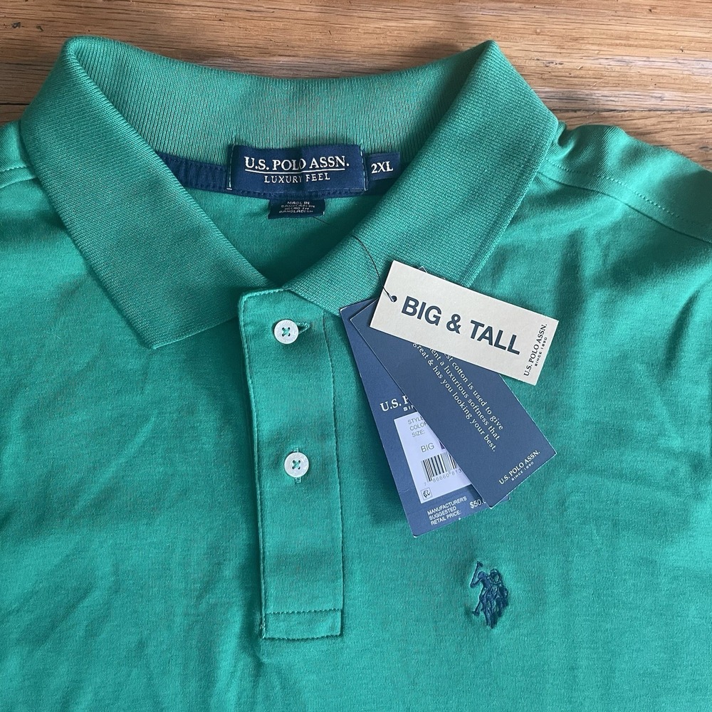 NWT U.S Polo Assn Men's 2XL Big & Tall Luxury Feel Green Polo Shirt Cotton